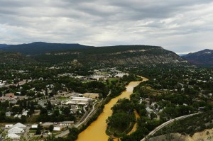 Animas River in Durango, Colorado after EPA caused spill that polluted the water for hundreds of miles